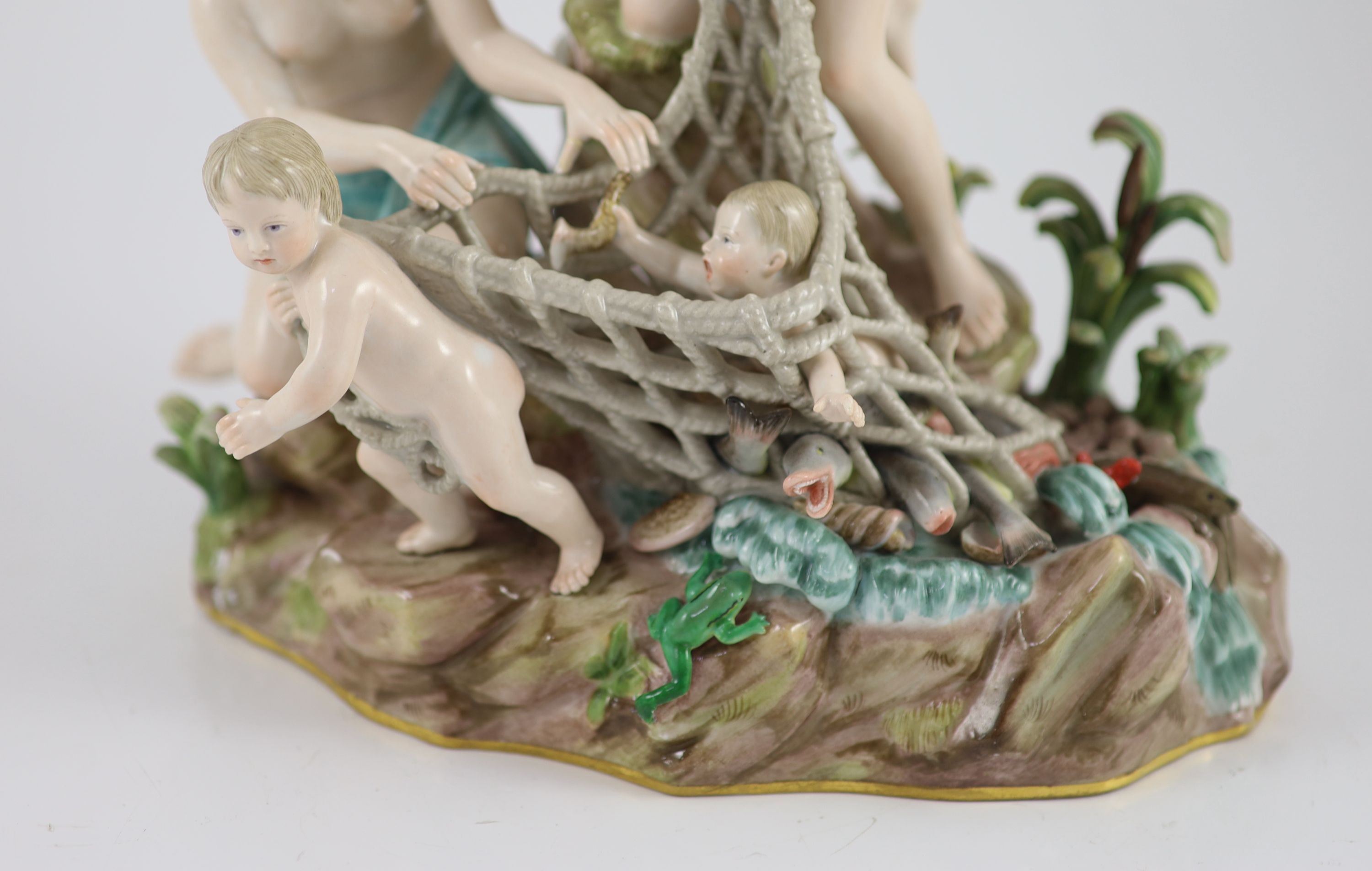 A Meissen group ‘The Capture of the Tritons, 19th century, modelled by Kandler, 31cm high, some restoration